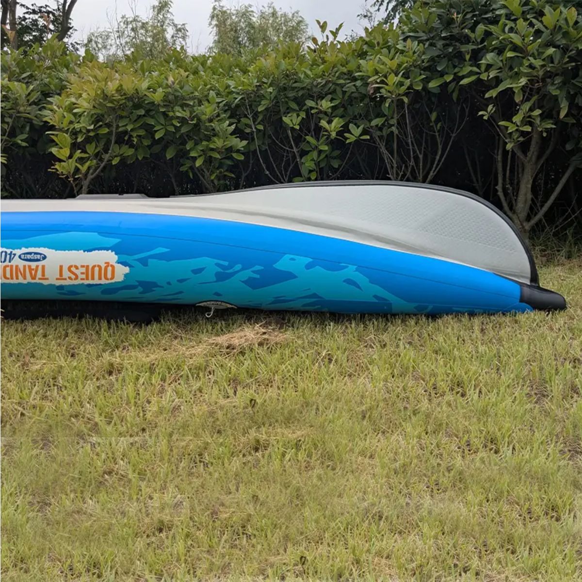 Side view of Jaspara Quest Tandem Inflatable Kayak showing drop-stitch floor and stable hull