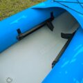 Adjustable foot pegs and high-pressure drop-stitch floor on tandem kayak